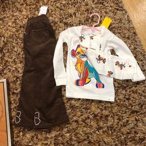 Gymboree/Gap, Kids Pant suit, long sleeve shirt Beige,Pant Brown,Sz 3Y,Disney.!